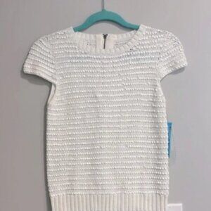 Alice + Olivia by Stacey Bendet Cream Sequin Short Sleeve Sweater